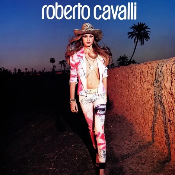 Roberto Cavalli Vintage 2001 Blue & Pink Eyes Printed Blazer Jacket 🩵 - Picture 15 of 15